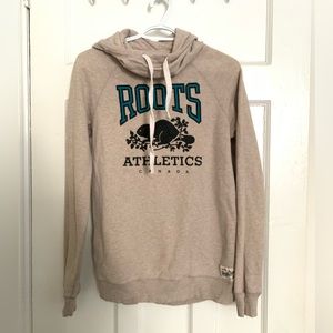 Women’s funnel neck Roots hoodie, size Small.